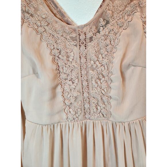 Vero Moda Modura Boho Lace Dress S Beige Long Sleeve Sheer Romantic Flowy chic - Picture 4 of 8